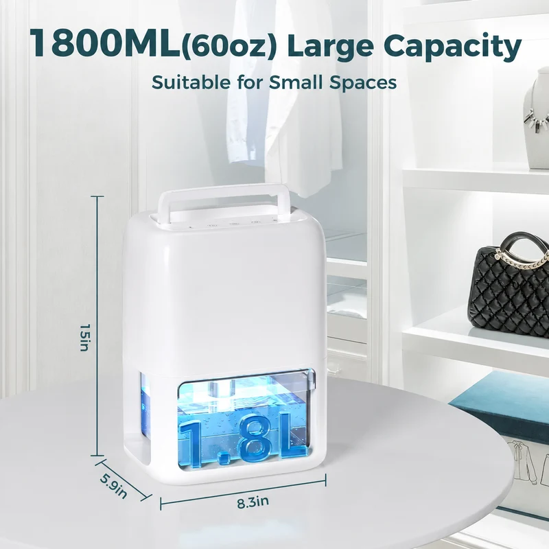 Quiet Compact Air Dehumidifier for Small Rooms