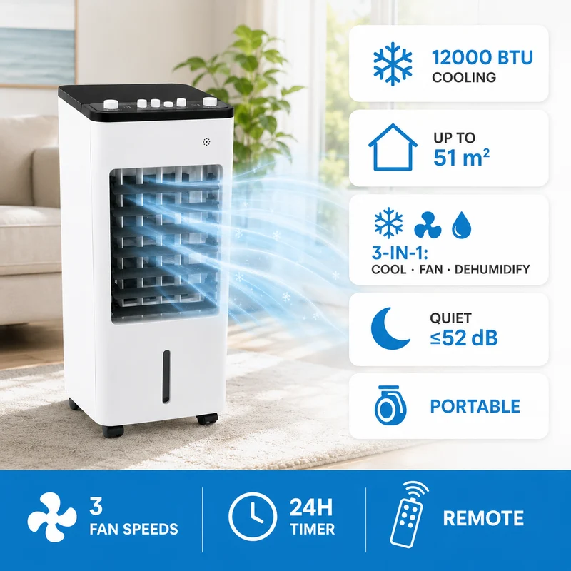 Portable Air Conditioner 3-in-1 – Evaporative Air Cooler with Fan & Humidifier