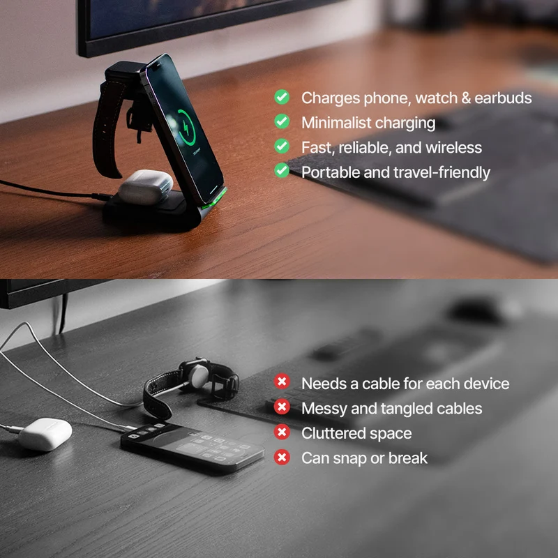 Advanced wireless 3-in-1 fast charging station – Perfect for Apple, Samsung, Watch, and AirPods devices