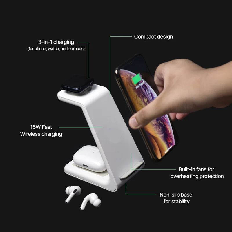 Advanced wireless 3-in-1 fast charging station – Perfect for Apple, Samsung, Watch, and AirPods devices