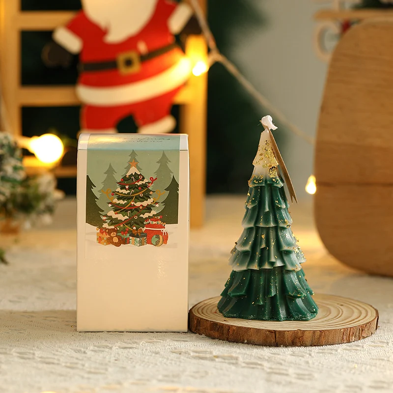 Festive Schichtige Kiefernnadel Texturierte Dekorative Tischwachs Baumkerze
