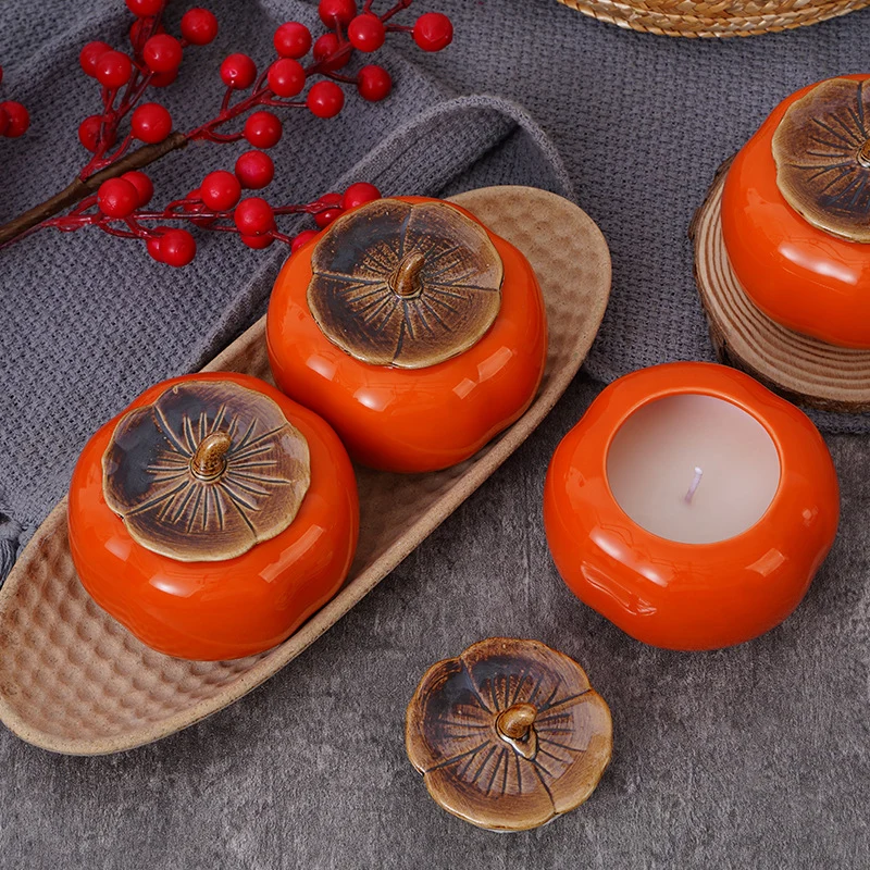 Keramisches Persimmon-förmiges Deckel-Trinket-Glas-Set