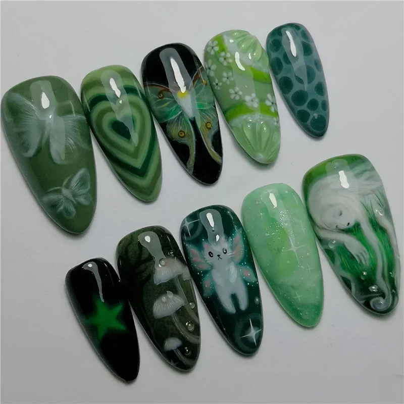 Künstlerische grüne Acryl-Nagelverstärkungen Karnz
