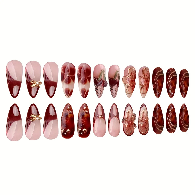 Künstlerisches blumeninspiriertes Acryl-Nagel-Set Karnz