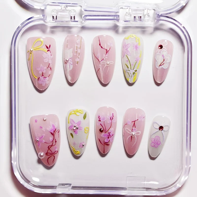 Künstlerisches Floral Press-On Nagelset Karnz 1789447219