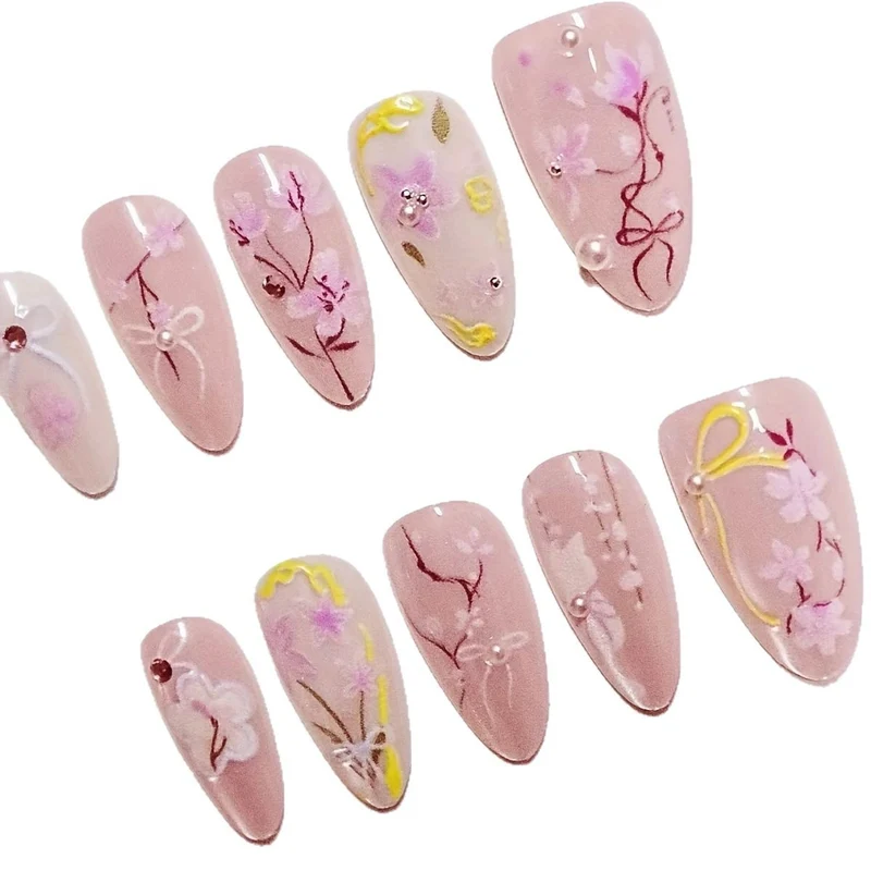 Künstlerisches Floral Press-On Nagelset Karnz 1789447219