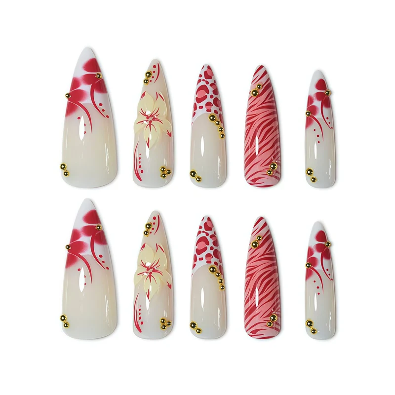 Künstlerische florale Acryl-Nagelverlängerungen Karnz