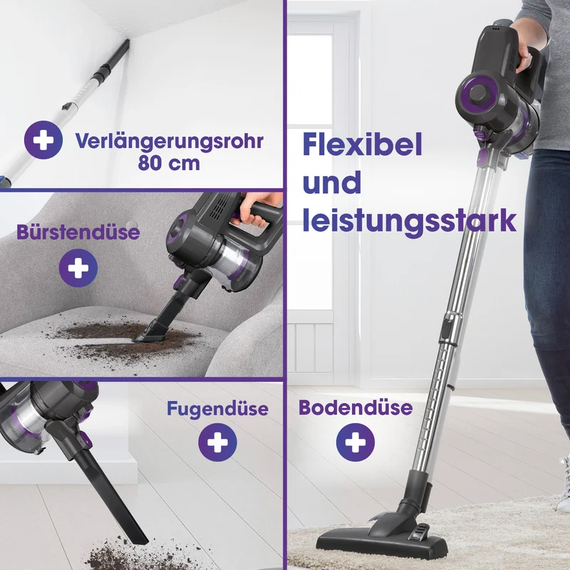 CLEANmaxx Akku-Zyklonsauger 2in1 - Hand- & Bodensauger kabellos, ladbar, 3 Düsen