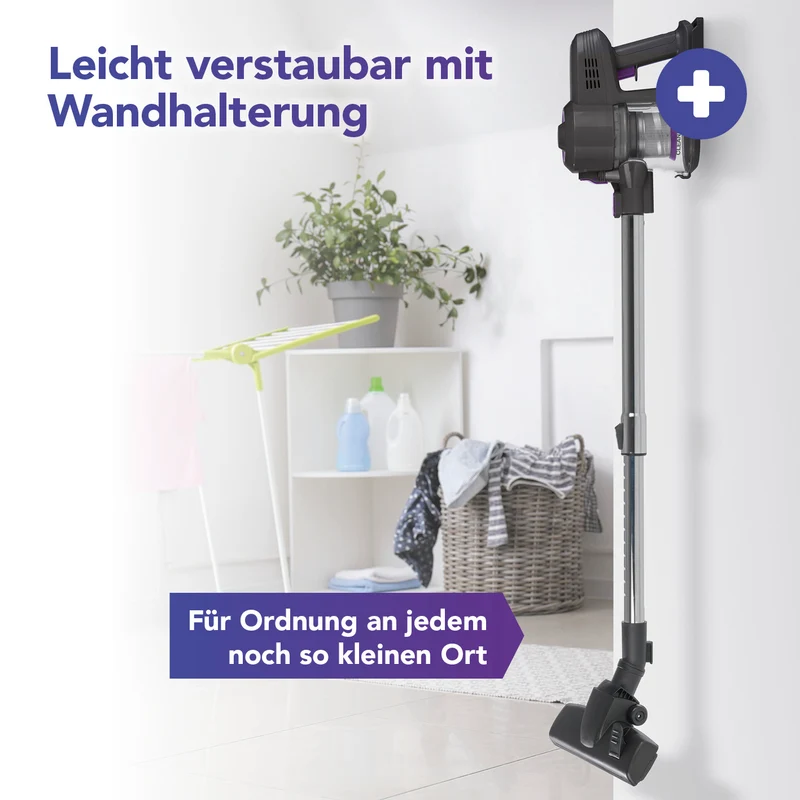 CLEANmaxx Akku-Zyklonsauger 2in1 - Hand- & Bodensauger kabellos, ladbar, 3 Düsen