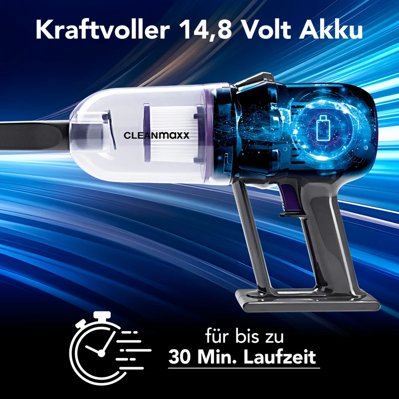 CLEANmaxx Akku-Staubsauger 2in1 - Hand- & Bodensauger kabellos, ladbar - 2 Düsen