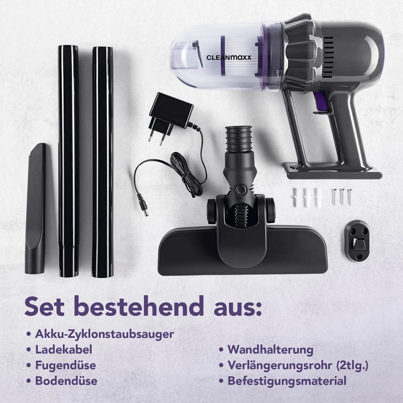 CLEANmaxx Akku-Staubsauger 2in1 - Hand- & Bodensauger kabellos, ladbar - 2 Düsen