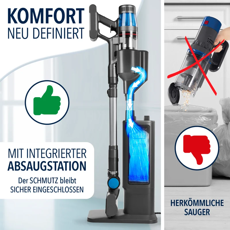 CLEANmaxx AeroTec 500 Staubsauger mit Absaugstation – Grau/Silber