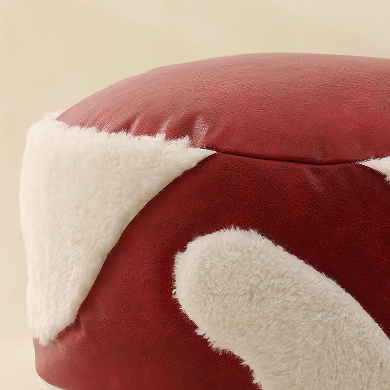 Runder gepolsterter Sitzpouf als Bodenhocker mit Vintage-Lederoptik und Teddy‑Fleece‑Einsätzen Karnz