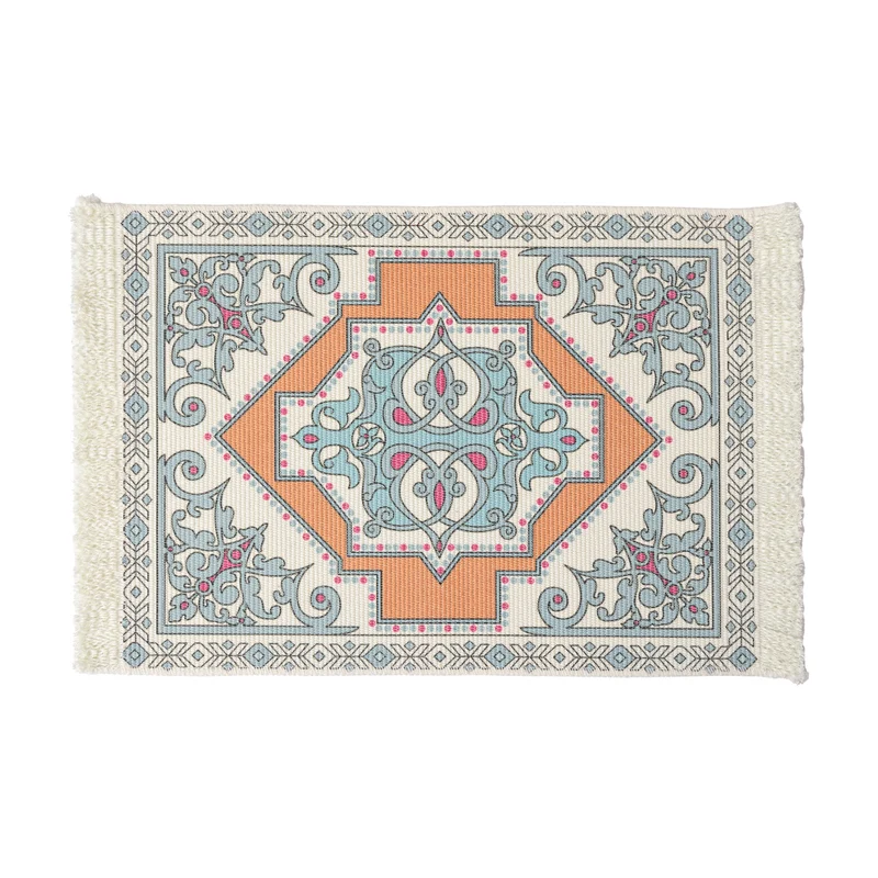 Rechteckiger Kurzflor‑Teppich im orientalischen Medaillon‑Design mit Fransen Karnz