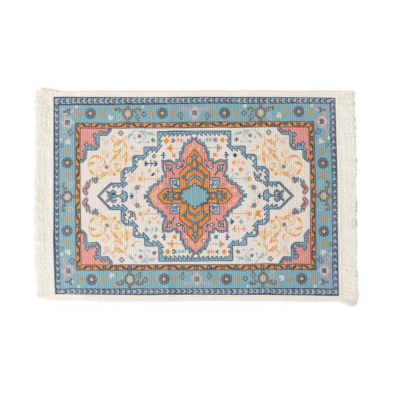 Rechteckiger Kurzflor‑Teppich im orientalischen Medaillon‑Design mit Fransen Karnz