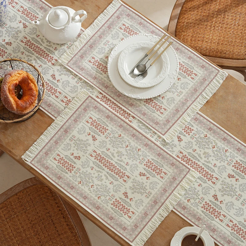 Rechteckiger Dekorativer Vintage-Teppich mit floraler webstruktur und Fransen Karnz