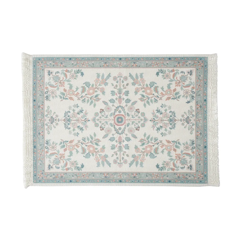 Rechteckiger Dekorativer Vintage-Teppich mit floraler webstruktur und Fransen Karnz