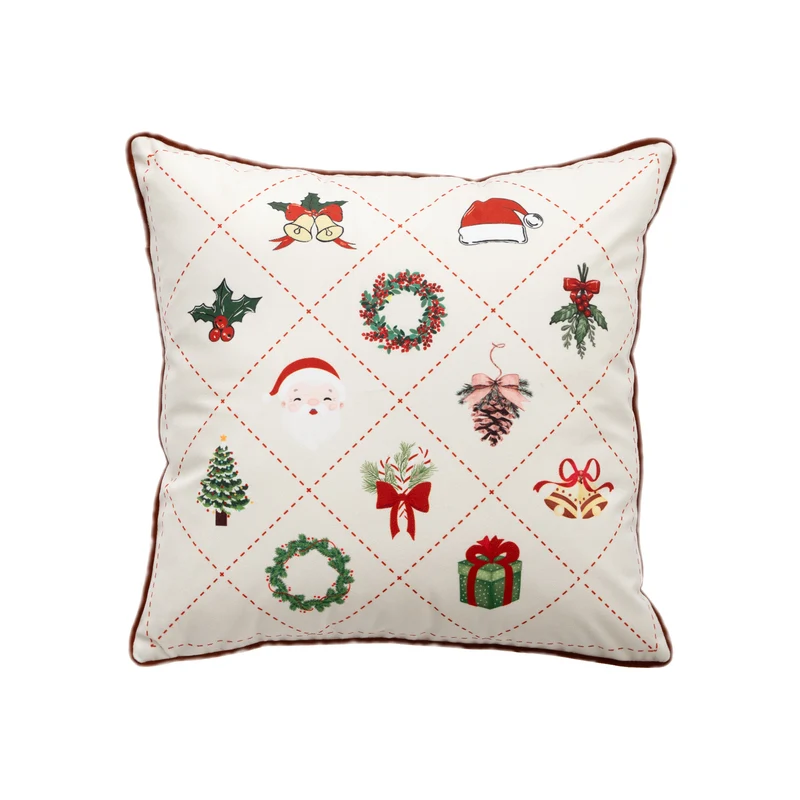 Rechteckiger dekorativer Kissenbezug mit weihnachtlichen Stickmotiven und Paspelierung Karnz