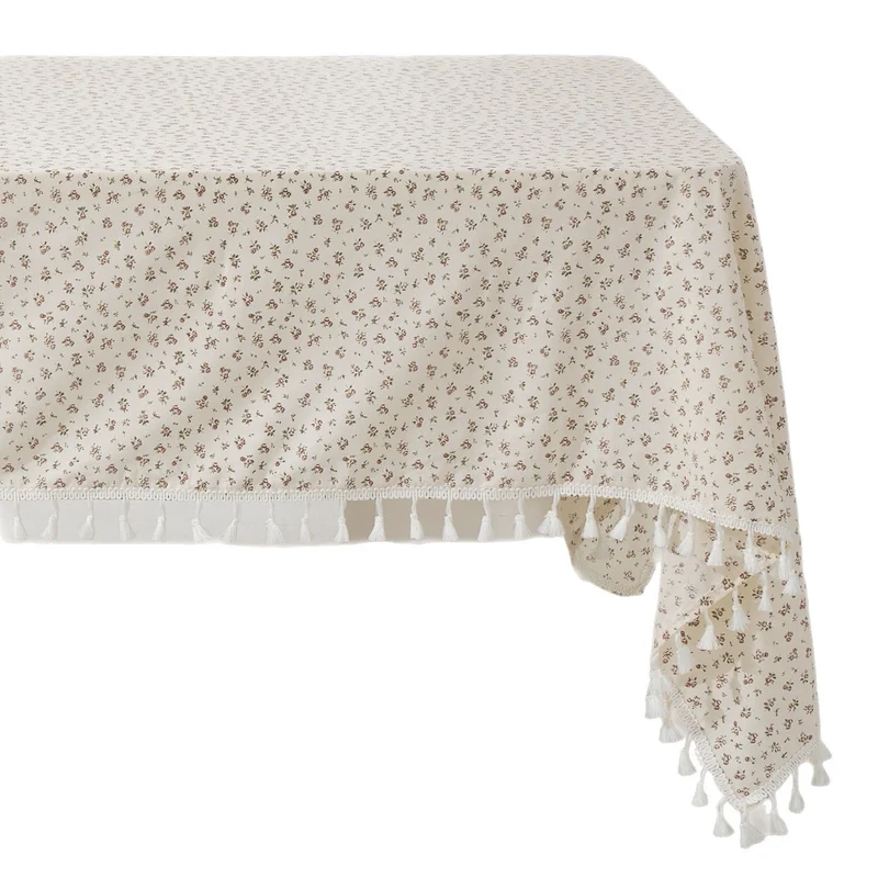 Rechteckige Tischdecke mit floralem Millefleurs‑Print und Baumwoll‑Quasten Karnz