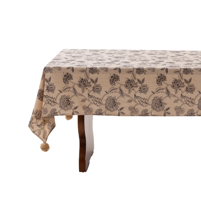 Rechteckige Tischdecke aus Leinenoptik mit Pompon-Quasten Karnz