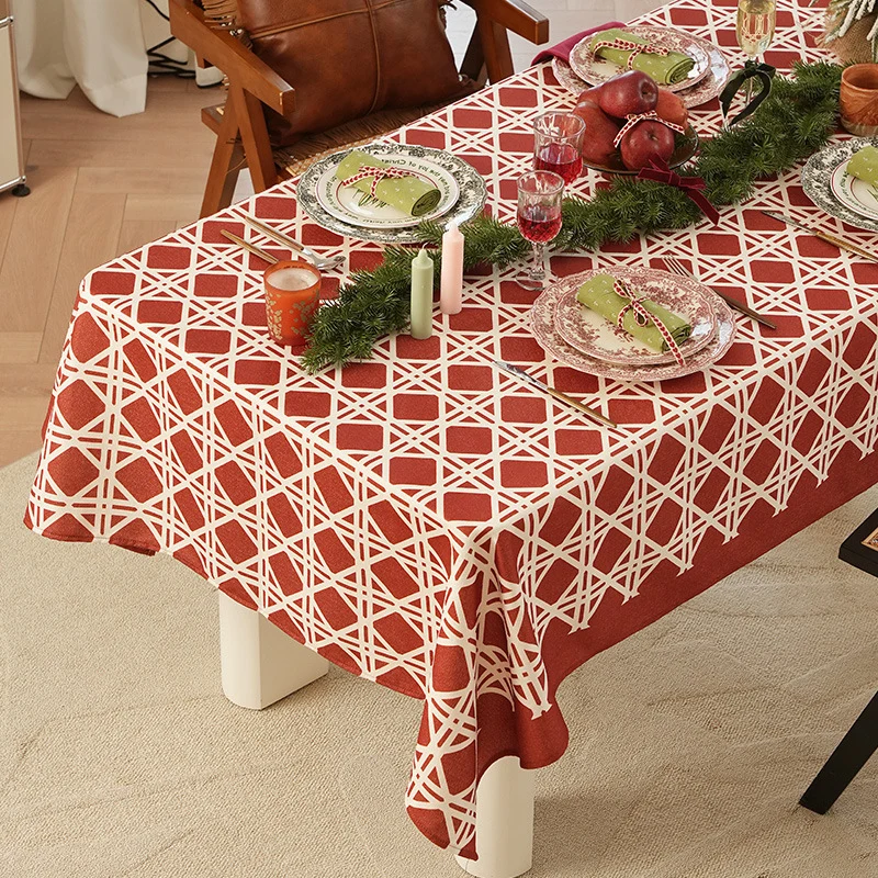 Rechteckige festliche Tischdecke aus Baumwollmischgewebe mit geometrischem Gitter‑Relief und fleckenabweisender Oberfläche Karnz