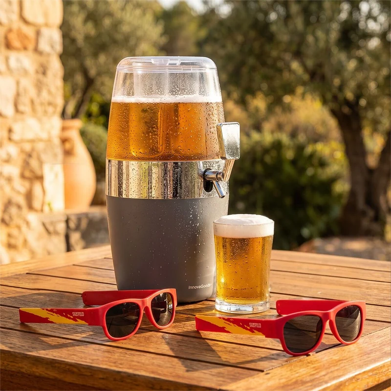 Beer Dispenser Cooling Pack InnovaGoods and 2 Roll-Up Sunglasses Sunfold Spain Red