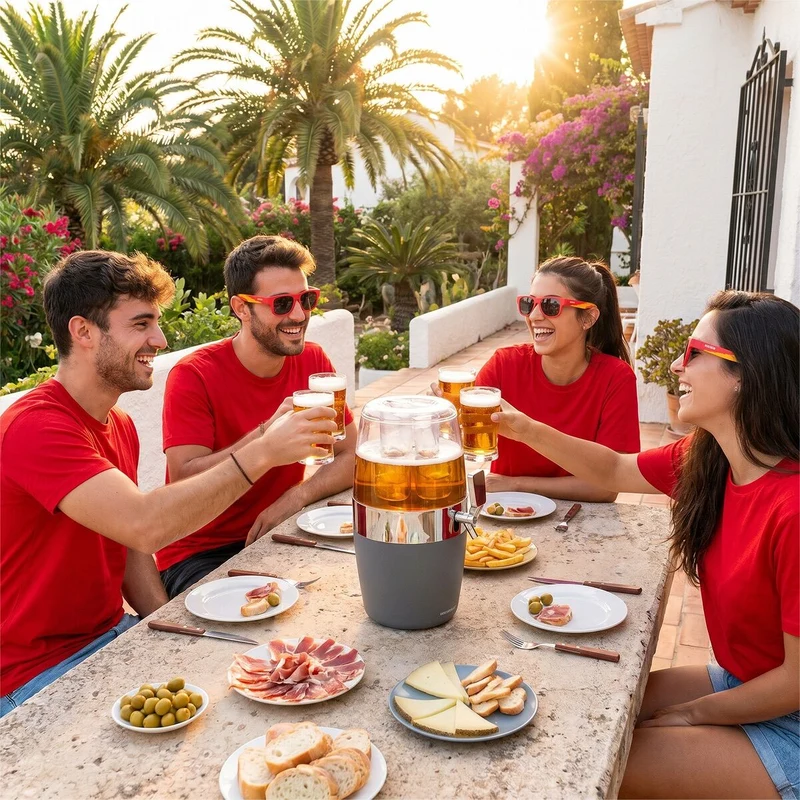 Beer Dispenser Cooling Pack InnovaGoods and 2 Roll-Up Sunglasses Sunfold Spain Red