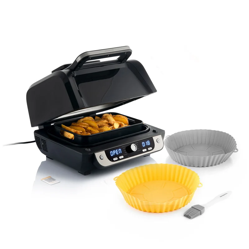 Pack Silicone Baskets with Brush for Air Fryers and Air Fryer with Grill, Accessories and Recipe Book InnovaGoods