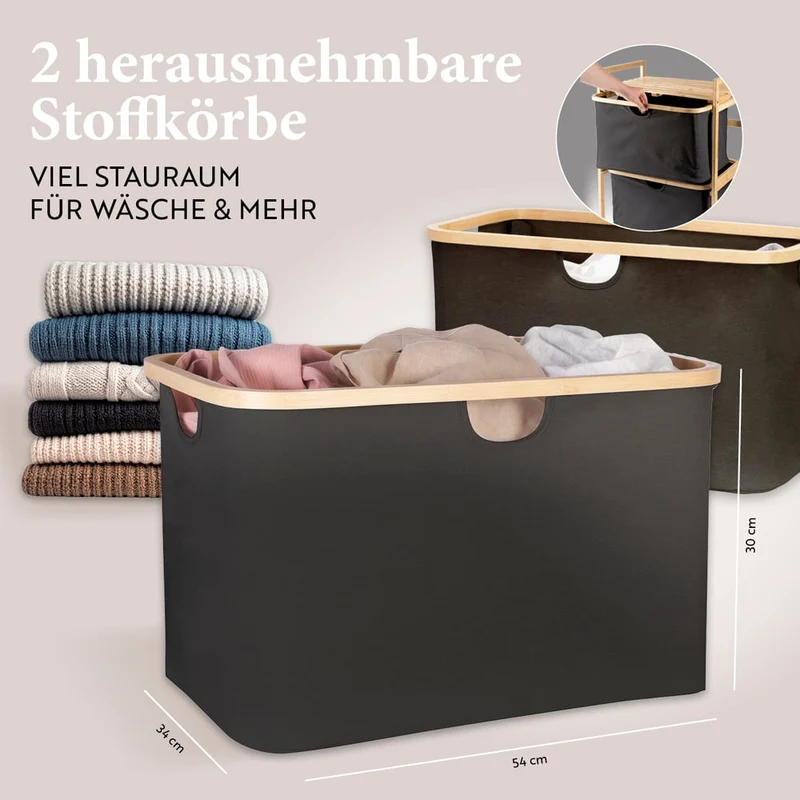 Bambus Regal mit Ablage und Körben - Dunkelgrau