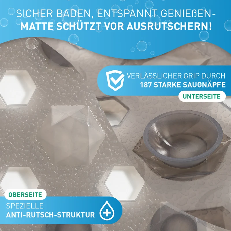 Badewannenmatte 88 x 40 cm – Hellgrau