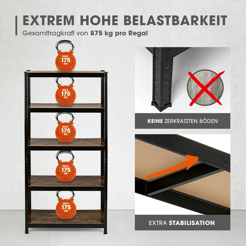2 in 1 Schwerlastregal & Werkbank - 2er-Set - 180 x 90 x 40 cm - Holzoptik