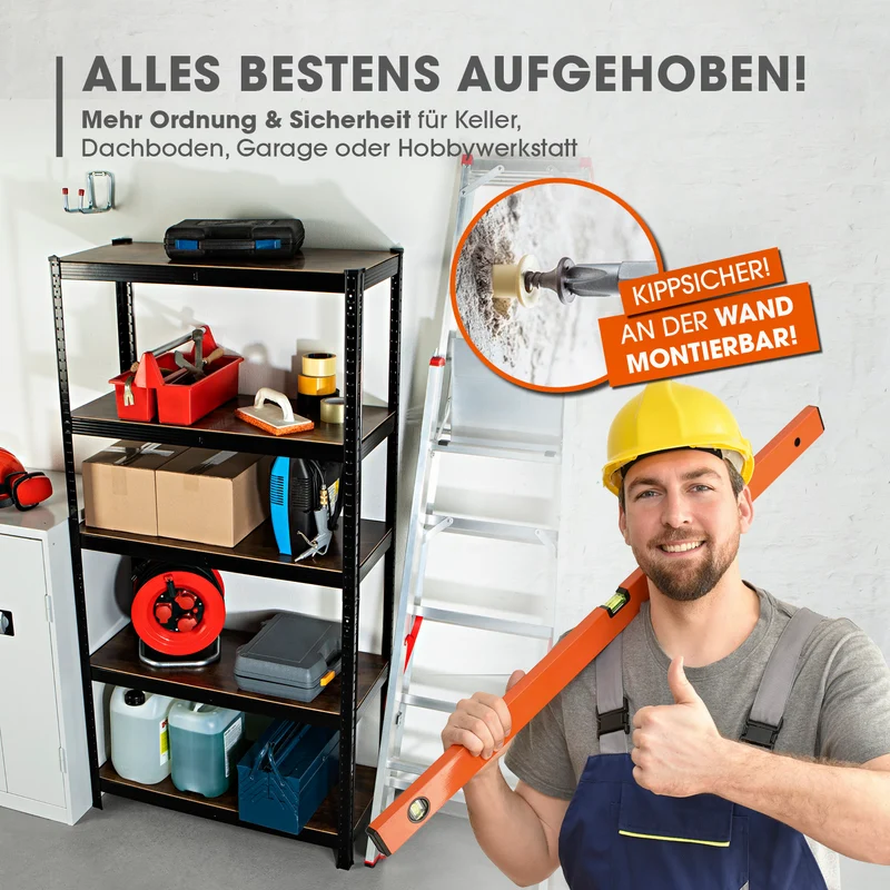 2 in 1 Schwerlastregal & Werkbank - 2er-Set - 180 x 90 x 40 cm - Holzoptik