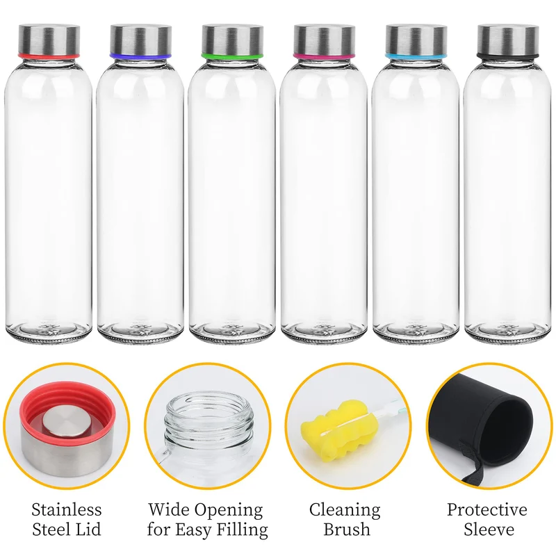 Glasflaschen 500 ml, 6er-Set + Flaschenbürste