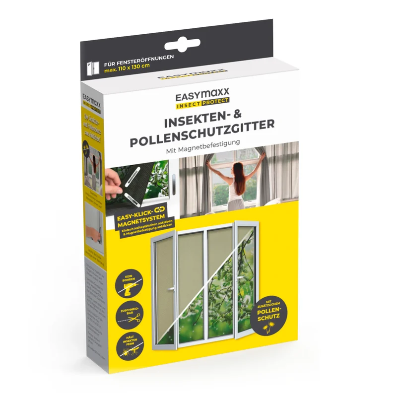 Insekten- & Pollenschutzgitter mit Magnetbefestigung - 2er-Set - 110 x 130 cm - Schwarz