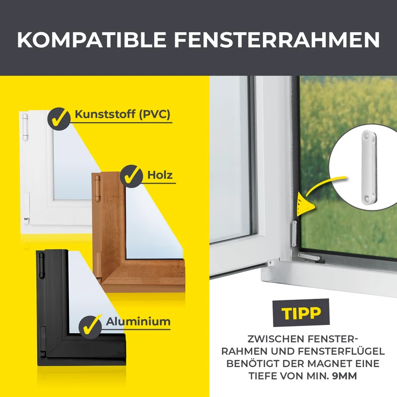 Insekten- & Pollenschutzgitter mit Magnetbefestigung - 2er-Set - 110 x 130 cm - Schwarz