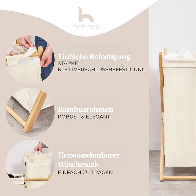 Wäschesammler "Xavier" 150 l - 3 Fächer - Beige