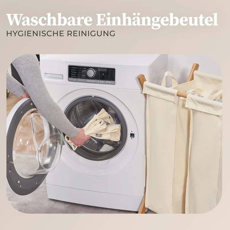 Wäschesammler "Xavier" 150 l - 3 Fächer - Beige