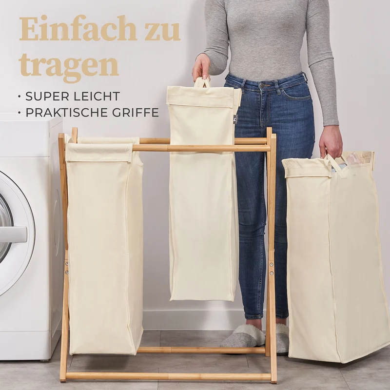 Wäschesammler "Xavier" 150 l - 3 Fächer - Beige