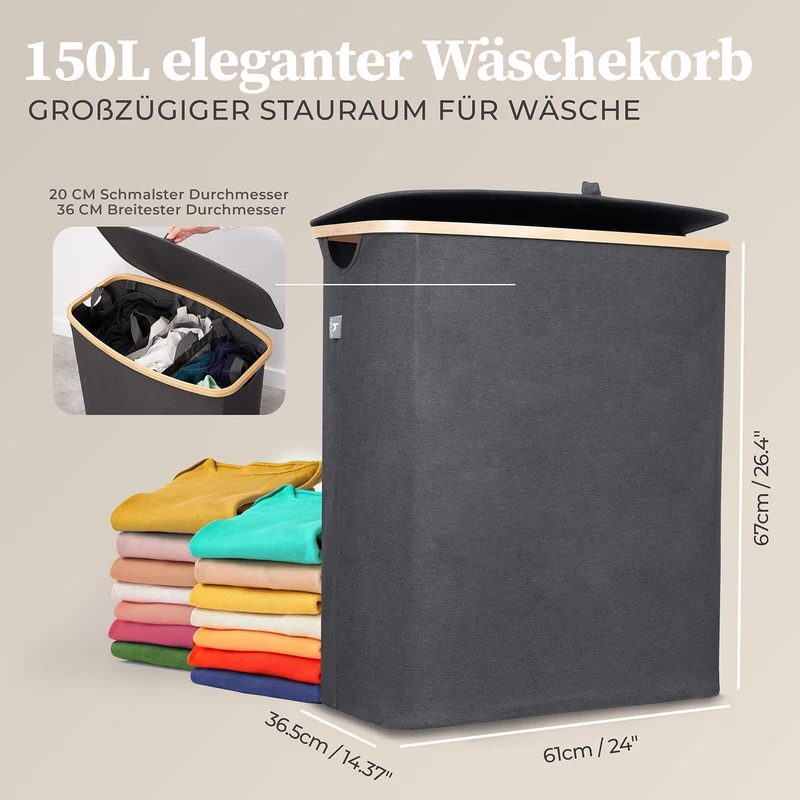 Aufbewahrungskorb "Adrian" 150 l mit Deckel & 3 Fächern - Grau