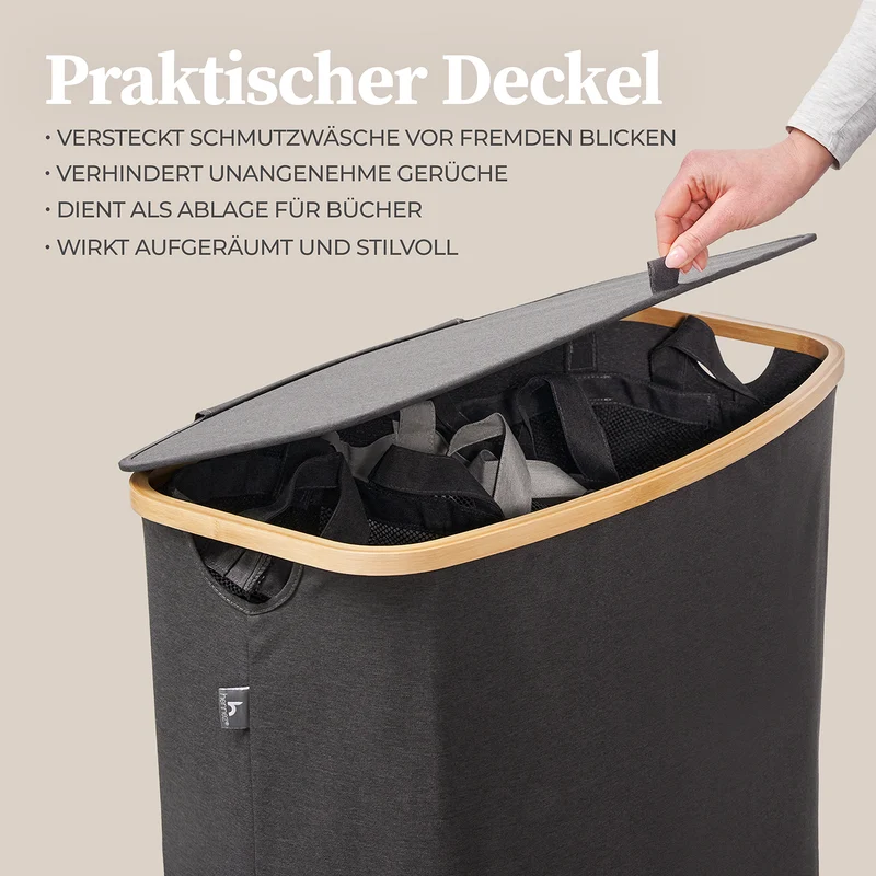 Aufbewahrungskorb "Adrian" 150 l mit Deckel & 3 Fächern - Grau