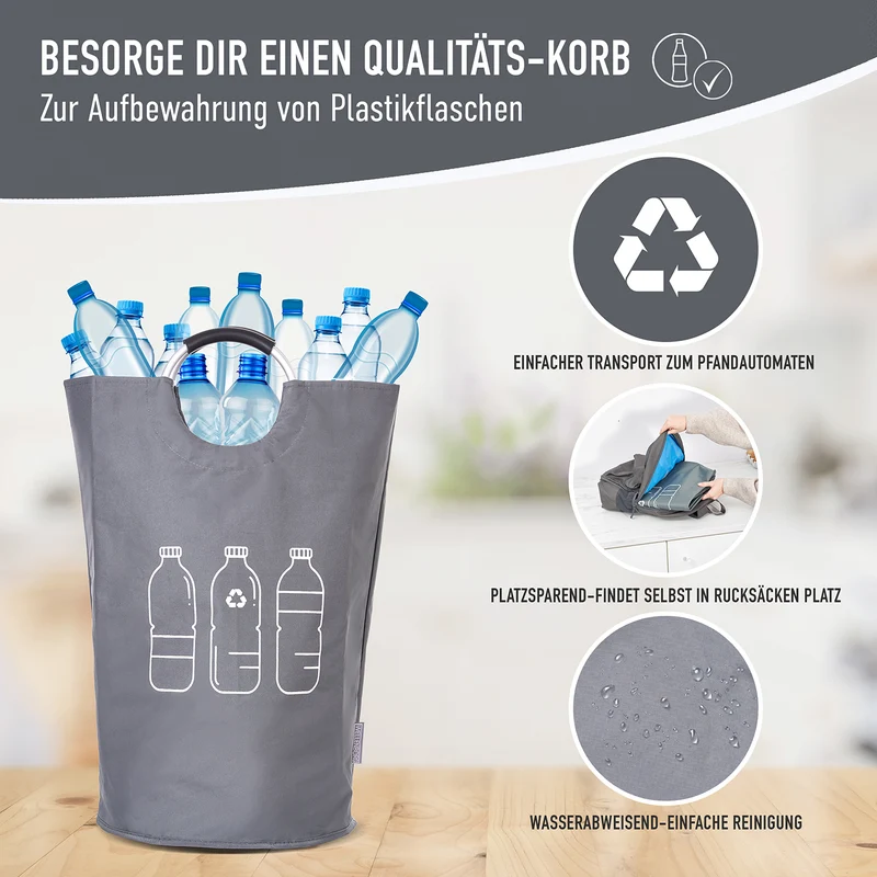 Faltbarer Pfandflaschen Sammelbehälter - Grau