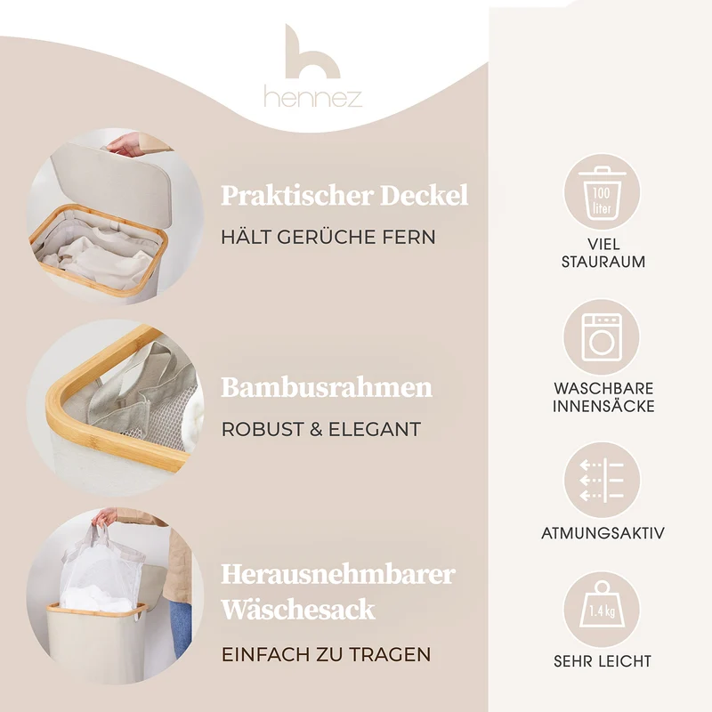 Aufbewahrungskorb "Adrian" 100 l mit Deckel - Beige-Grau