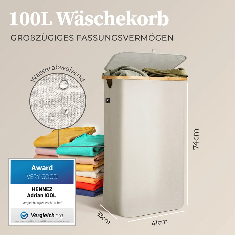 Aufbewahrungskorb "Adrian" 100 l mit Deckel - Beige-Grau
