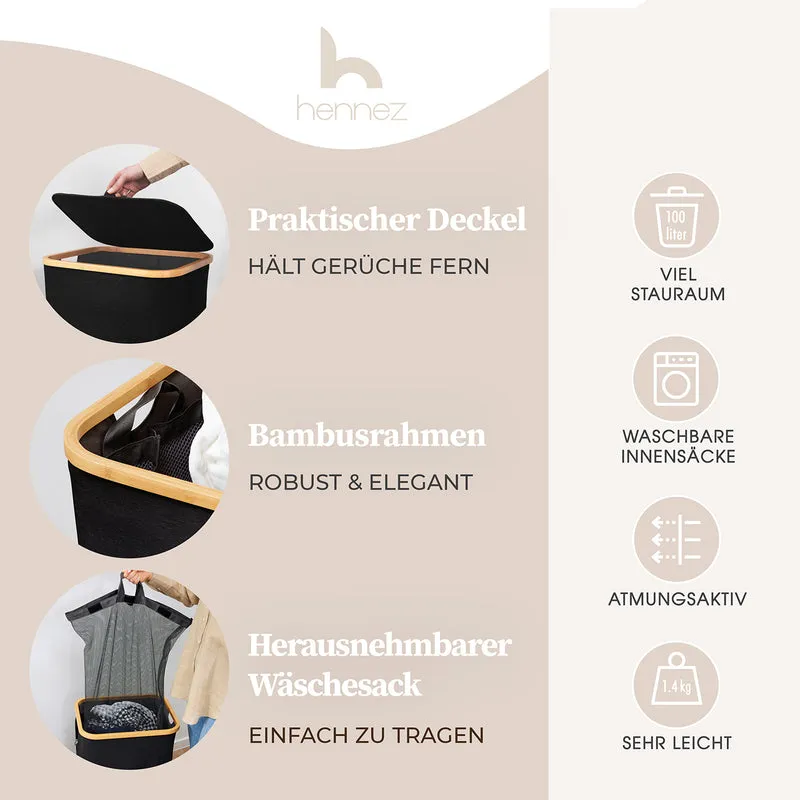 Aufbewahrungskorb "Adrian" 140 l mit Deckel & 2 Fächern - Schwarz