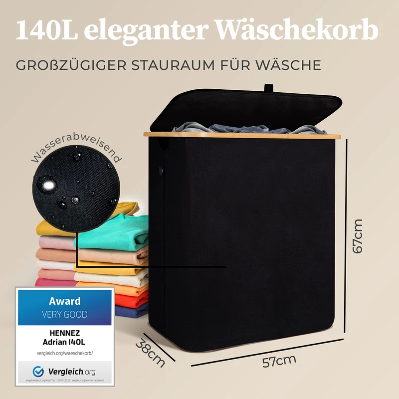 Aufbewahrungskorb "Adrian" 140 l mit Deckel & 2 Fächern - Schwarz