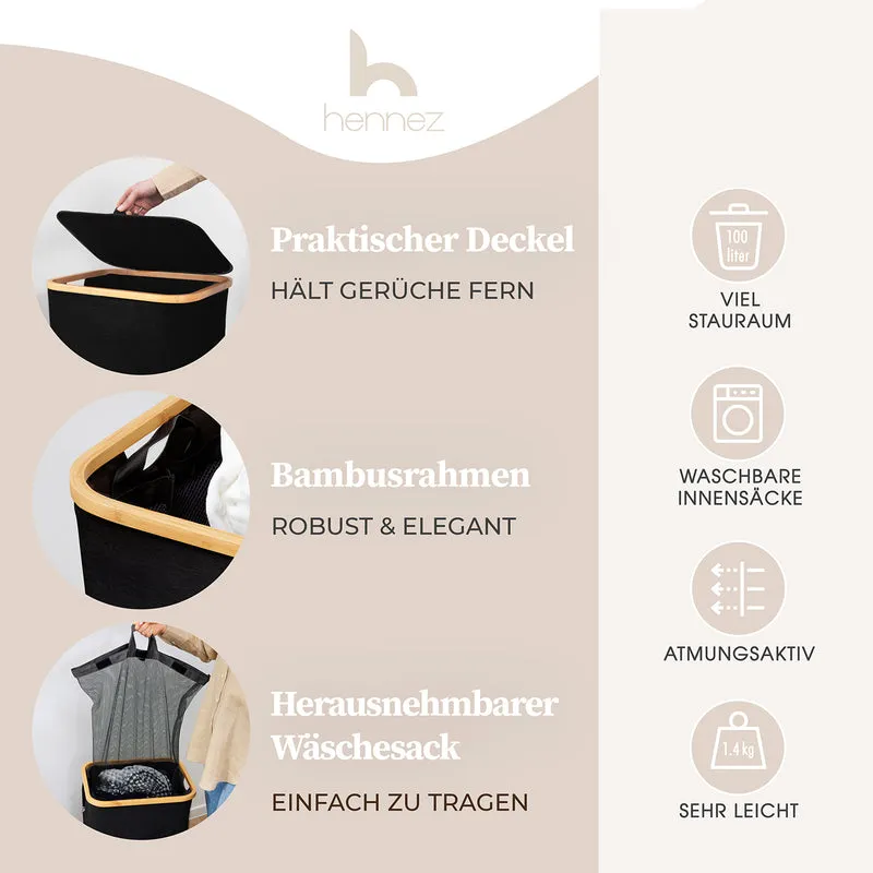 Aufbewahrungskorb "Adrian" 100 l mit Deckel - Schwarz