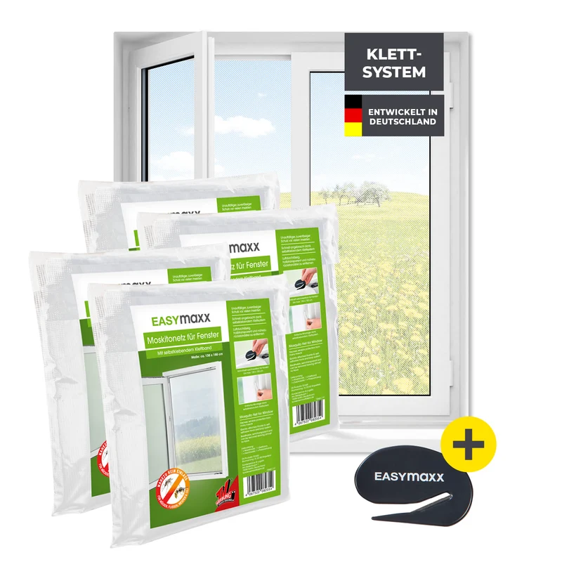 Moskitonetz für Fenster mit selbstklebendem Klettband - 4er-Set - 130 x 150 cm - Weiß