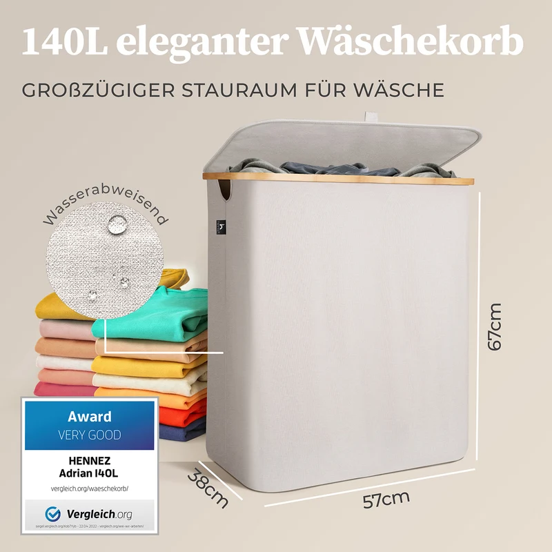 Aufbewahrungskorb "Adrian" 140 l mit Deckel - Beige-Grau