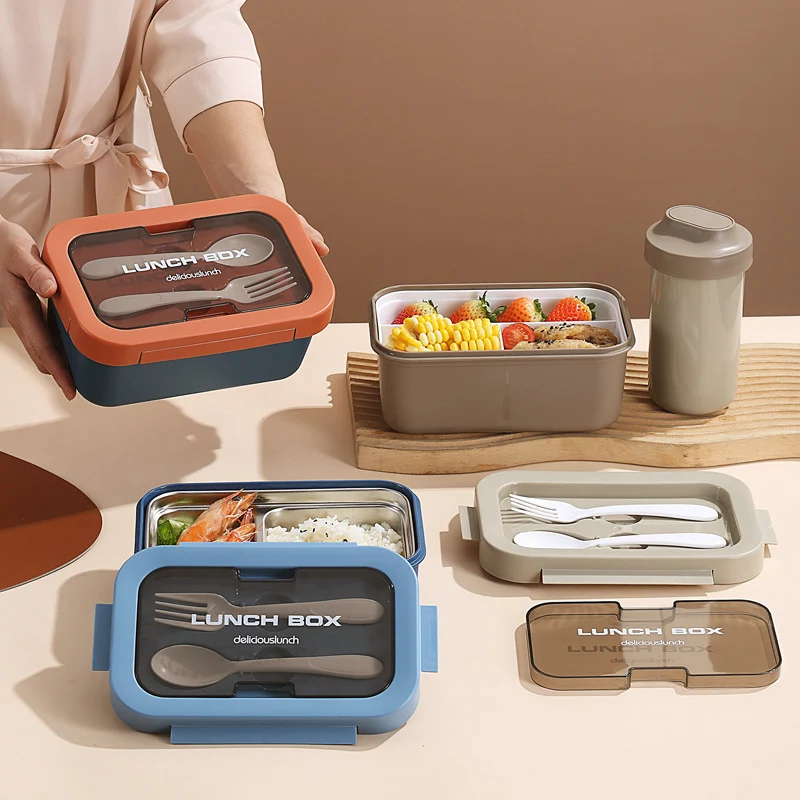 Mehrschichtige isolierte Bento-Lunchbox mit eingebautem Besteck