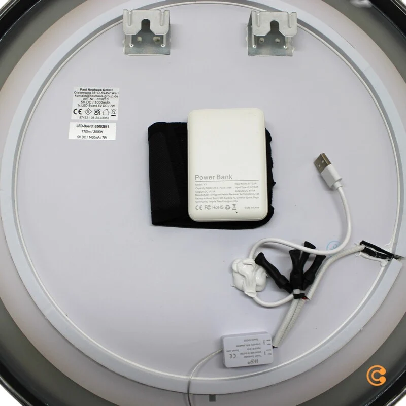 B-Ware Paul Neuhaus Wandspiegel Spiegel LED VIDRO grau Powerbank Schalter Glas Metall
